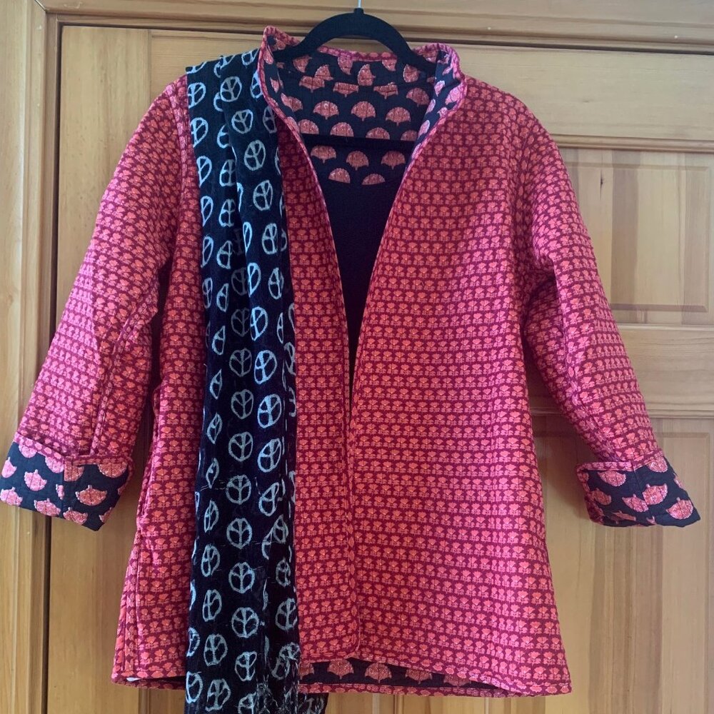 Chic Quilted Boho Reversible Quilted 100% Cotton Jacket in Block Print - Sz M